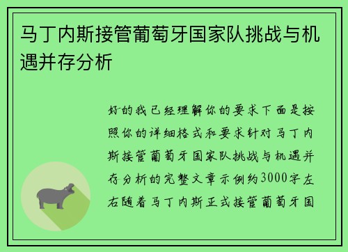 马丁内斯接管葡萄牙国家队挑战与机遇并存分析